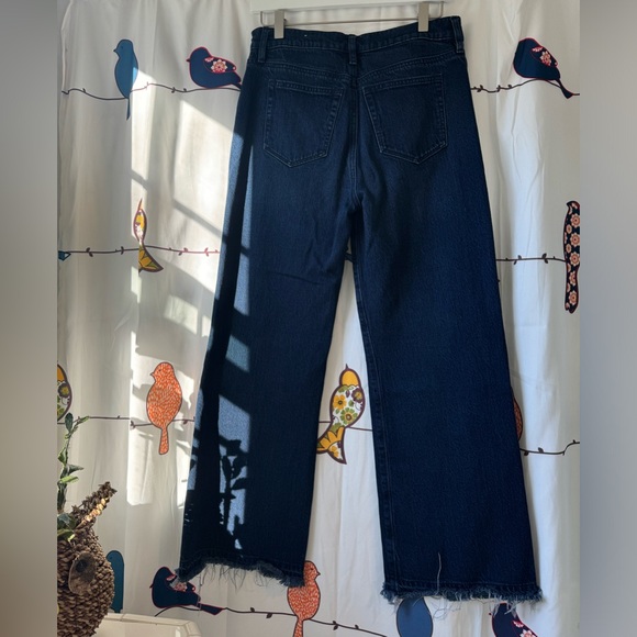 Loft - distressed hem, denim, wide legged trouser pants. Size 27/4 petite - Picture 3 of 5